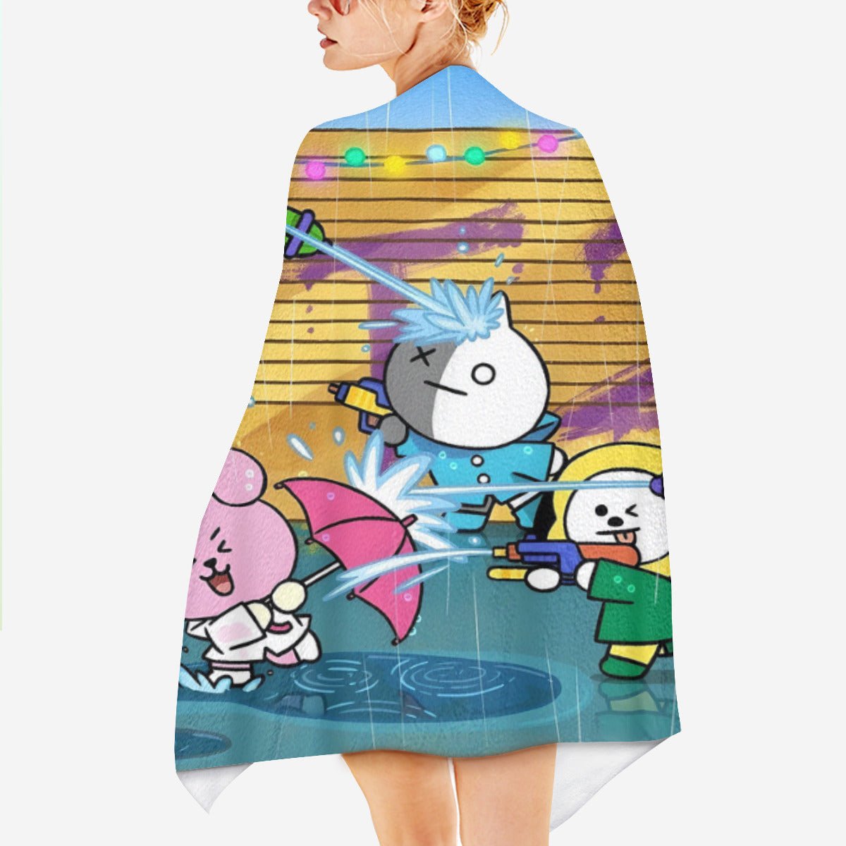 BTS BT21 Watergun Fight Beach towel - Pool towel - Oversized bath towel - Large Towel - Beyond The Shoppe