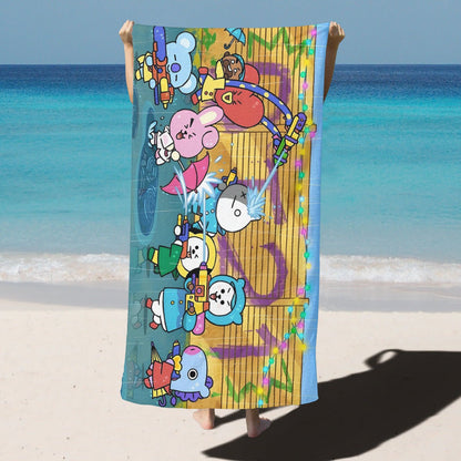 BTS BT21 Watergun Fight Beach towel - Pool towel - Oversized bath towel - Large Towel - Beyond The Shoppe
