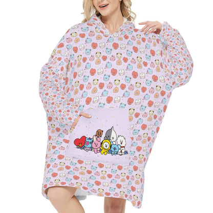 BTS BT21 Wearable Blanket Hoodie, BTS Blanket Hoodie, Oversize Hoodie, Snug Hoodie, Soft Warm Fleece Blanket Hoodie - Beyond The Shoppe
