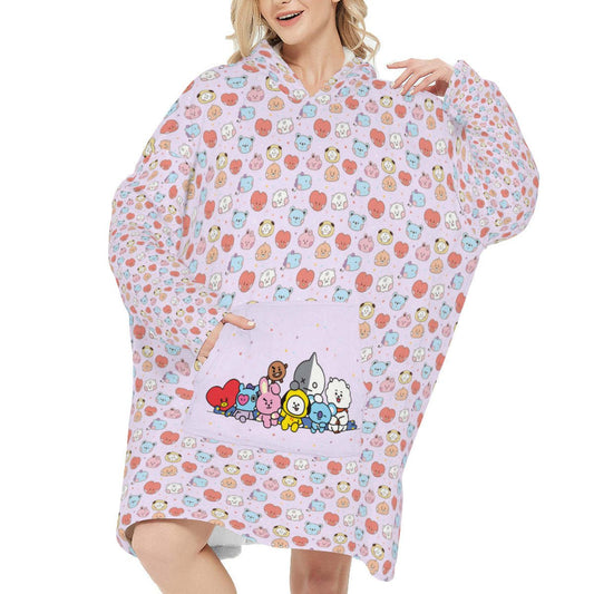 BTS BT21 Wearable Blanket Hoodie, BTS Blanket Hoodie, Oversize Hoodie, Snug Hoodie, Soft Warm Fleece Blanket Hoodie - Beyond The Shoppe