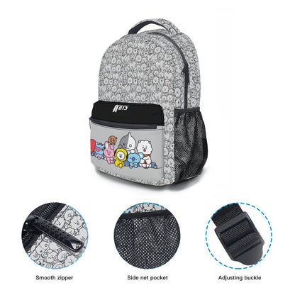 BTS BT21 with Black and Grey pattern Backpack Bookbag - Great for school and more! - Beyond The Shoppe