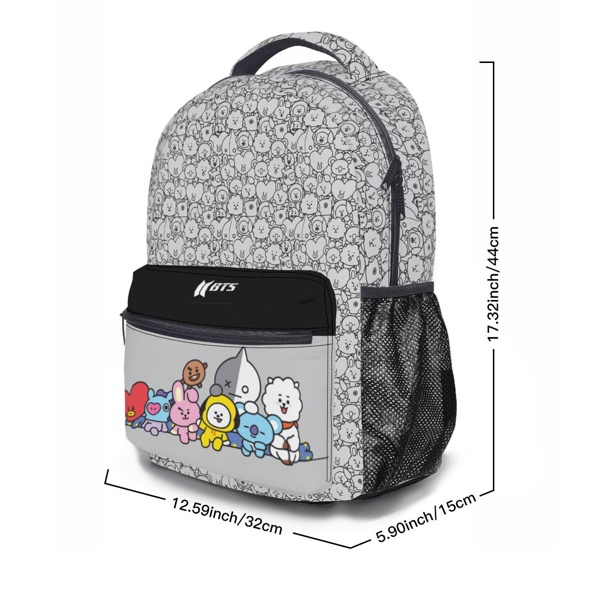 BTS BT21 with Black and Grey pattern Backpack Bookbag - Great for school and more! - Beyond The Shoppe