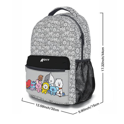 BTS BT21 with Black and Grey pattern Backpack Bookbag - Great for school and more! - Beyond The Shoppe