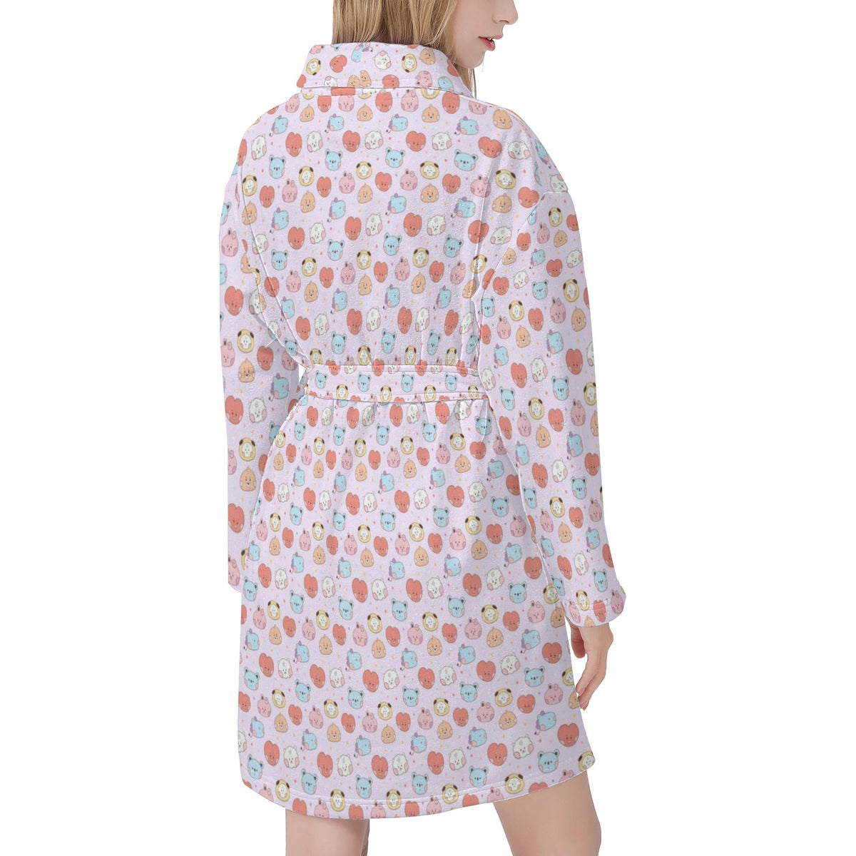BTS BT21 Women's Short Robe with 2 front pockets with all - over printed design - Beyond The Shoppe