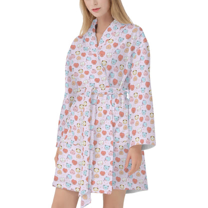 BTS BT21 Women's Short Robe with 2 front pockets with all - over printed design - Beyond The Shoppe