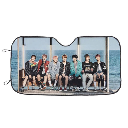 BTS Car Sun Shade - Hyangho Beach Bus Stop - BT21 Car Windshield Sun Shade - Gift for Bangtan Fan, Army Car Sunshade BTS - K - Pop - Beyond The Shoppe