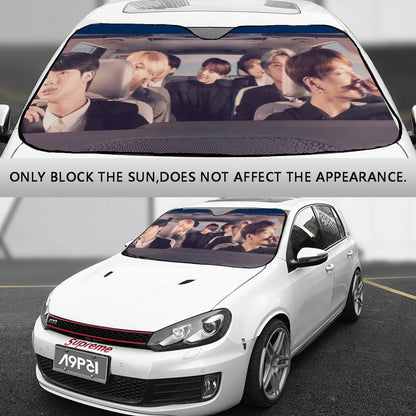 BTS Car Sun Shade - OT7 In the car driving - Now in 3 sizes! BT21 Car Windshield Sun Shade - Gift for Bangtan Army Sunshade BTS - K - Pop - Beyond The Shoppe