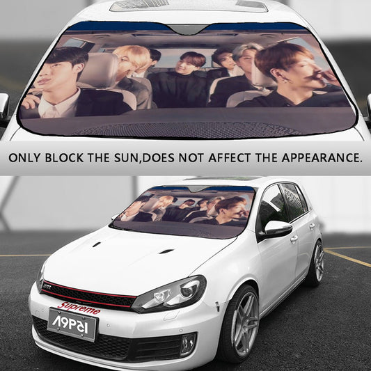 BTS Car Sun Shade - OT7 In the car driving - Now in 3 sizes! BT21 Car Windshield Sun Shade - Gift for Bangtan Army Sunshade BTS - K - Pop - Beyond The Shoppe
