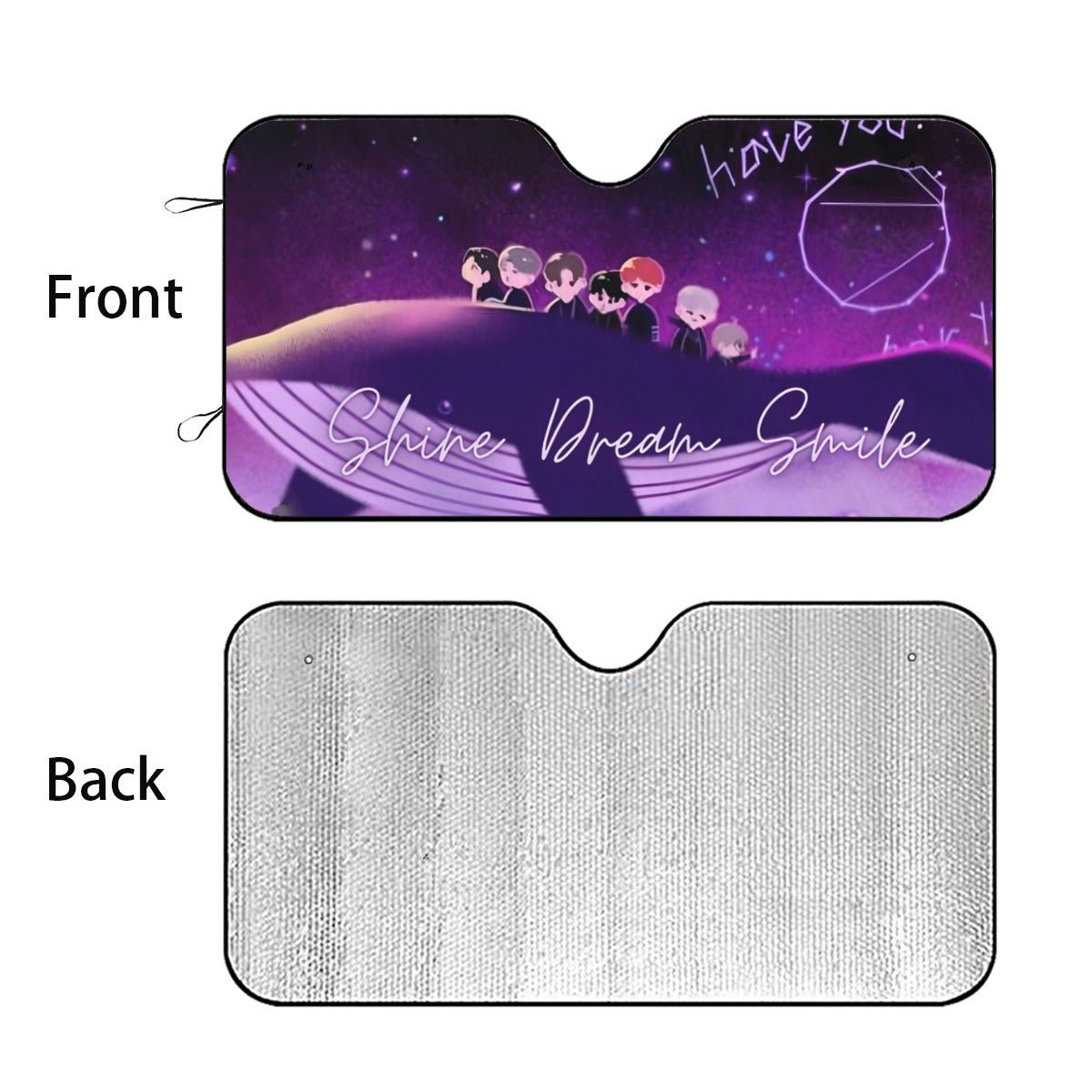 BTS Car Sun Shade - Shine Dream Smile - Now in 3 sizes! BT21 Car Windshield Sun Shade - Gift for Bangtan Fan, Army Car Sunshade - K - Pop - Beyond The Shoppe