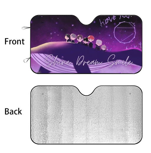 BTS Car Sun Shade - Shine Dream Smile - Ships Immediately! Size Small - 51.2"x 27.5" - Beyond The Shoppe