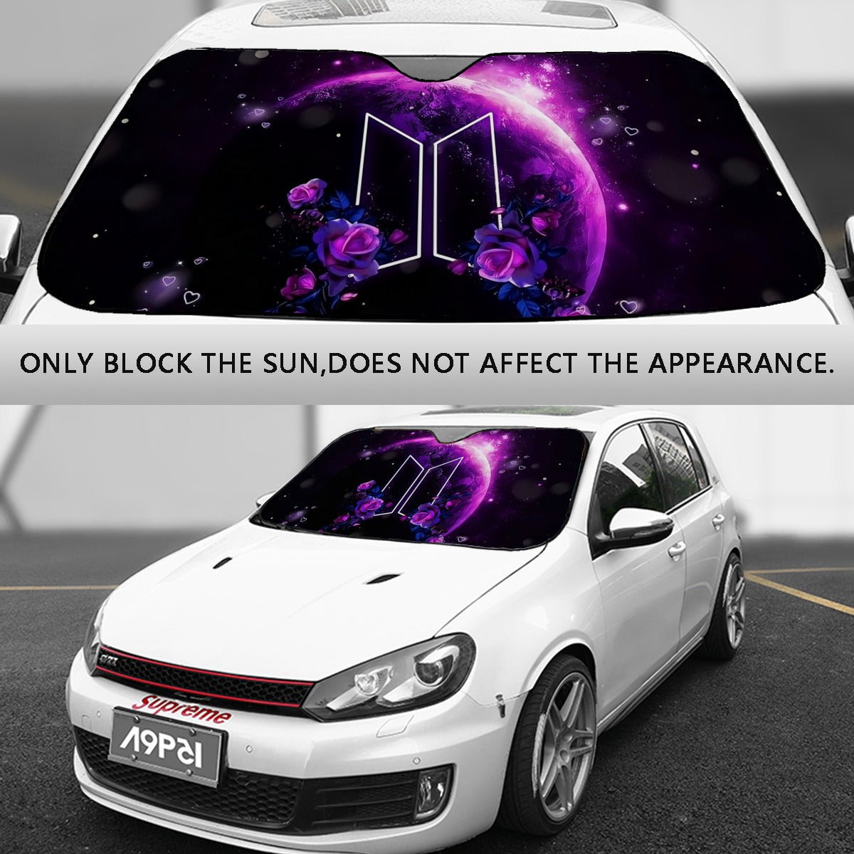 BTS Car Windshield Sun Shade - Purple Galaxy with Logo - BT21 Car Sun Shade - Gift for Army Car Sunshade BTS - K - Pop Car Accessories - Beyond The Shoppe