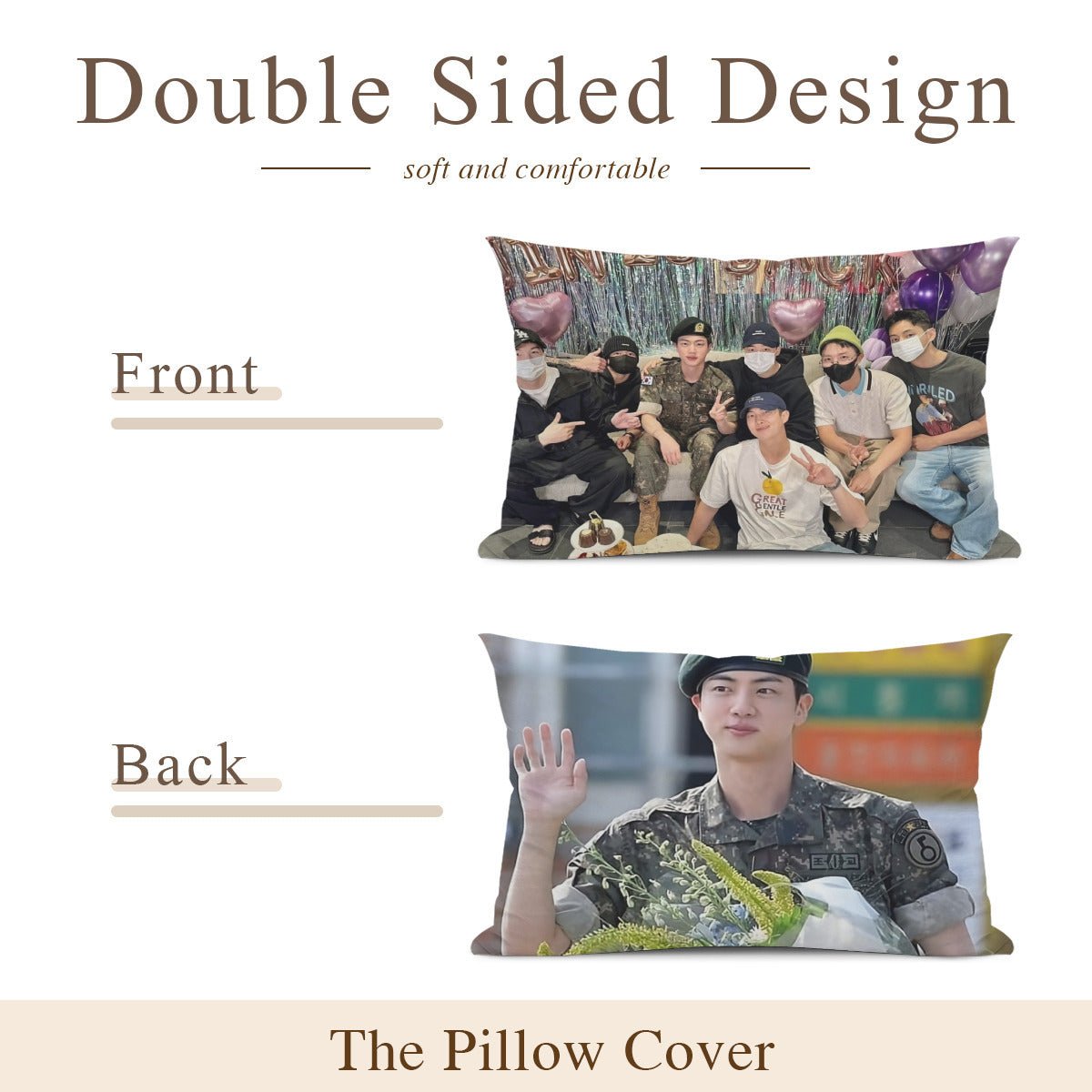 BTS Celebrating Jin Post Military themed Pillow sham - double sided pillow case - Pillowcase! Great KPOP Gift! - Beyond The Shoppe