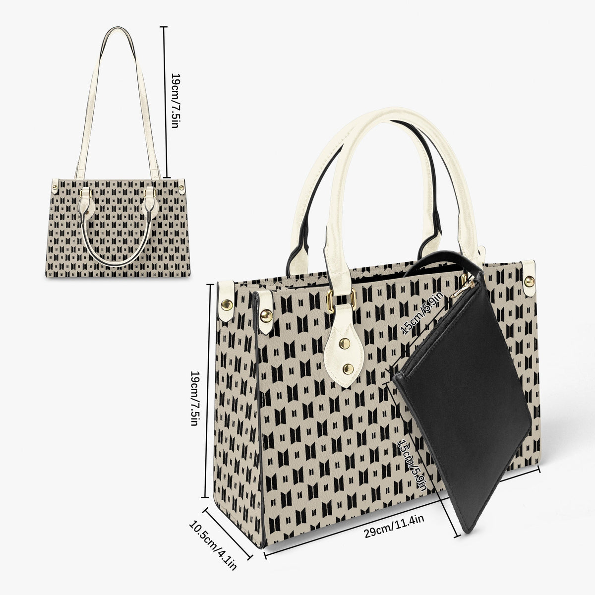 BTS Featured Tote Bag with long strap and inner matching black bag - Purse - handbag - clutch - Beyond The Shoppe