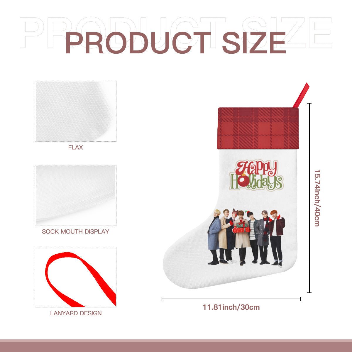 BTS Happy Holidays Red & White Classic Holiday 16 - Inch Linen Christmas Stocking – Decor, Soft & Durable - Beyond The Shoppe