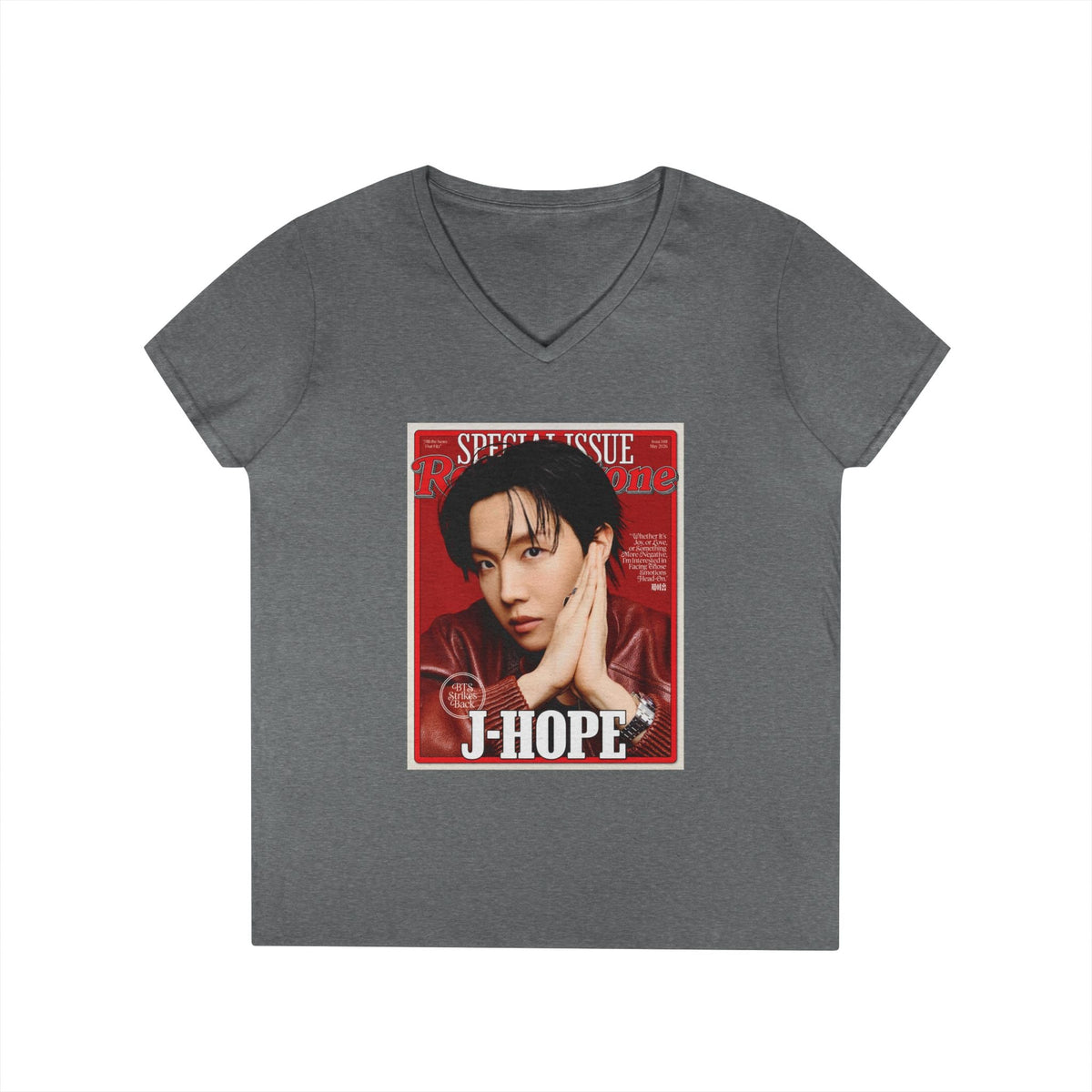 BTS J - Hope Deep V - Neck Tee - Tshirt with Rolling Stones Cover Graphic & BTS Members Names on Back - 6 Sizes - Beyond The Shoppe