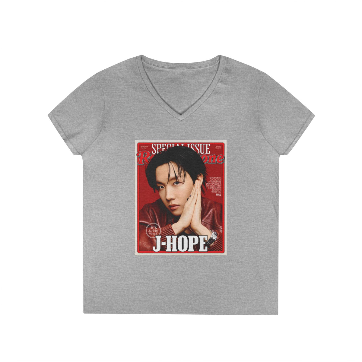 BTS J - Hope Deep V - Neck Tee - Tshirt with Rolling Stones Cover Graphic & BTS Members Names on Back - 6 Sizes - Beyond The Shoppe