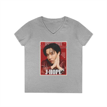 BTS J - Hope Deep V - Neck Tee - Tshirt with Rolling Stones Cover Graphic & BTS Members Names on Back - 6 Sizes - Beyond The Shoppe