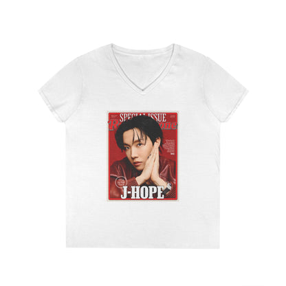 BTS J - Hope Deep V - Neck Tee - Tshirt with Rolling Stones Cover Graphic & BTS Members Names on Back - 6 Sizes - Beyond The Shoppe
