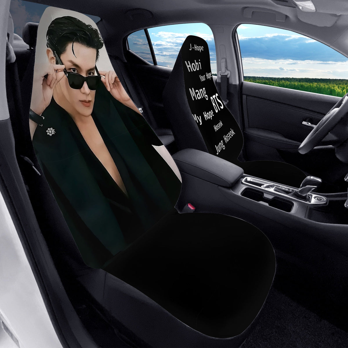BTS Jhope - Hobi Car Seat Microfiber Covers - Set of 2 - BTS car seat covers - J Hope bangtan army car accessories - ARMY - Beyond The Shoppe