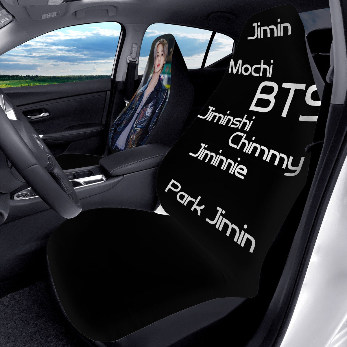 BTS Jimin Car Seat Microfiber Covers - Set of 2 - BTS car seat covers - Bangtan army car accessories - ARMY - Beyond The Shoppe