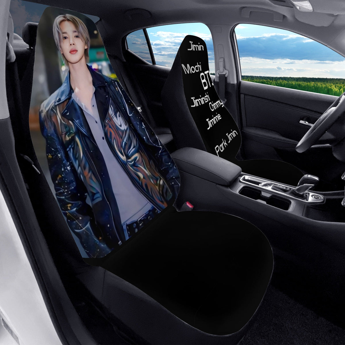 BTS Jimin Car Seat Microfiber Covers - Set of 2 - BTS car seat covers - Bangtan army car accessories - ARMY - Beyond The Shoppe
