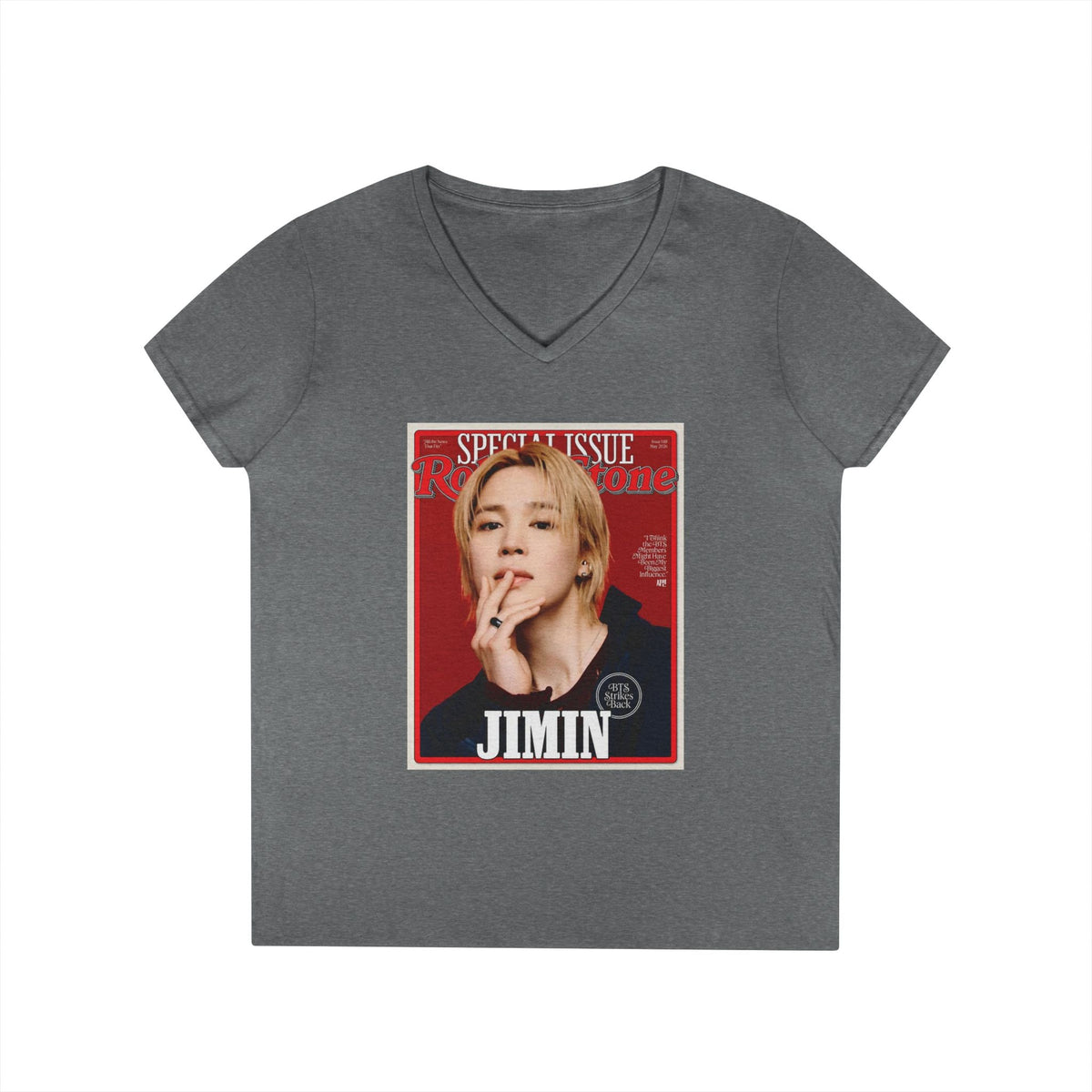 BTS Jimin Deep V - Neck Tee - Tshirt with Rolling Stones Cover Graphic & BTS Members Names on Back - 6 Sizes - Beyond The Shoppe