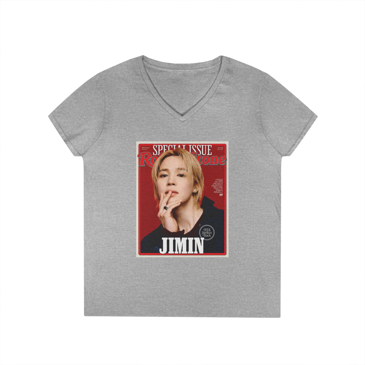 BTS Jimin Deep V - Neck Tee - Tshirt with Rolling Stones Cover Graphic & BTS Members Names on Back - 6 Sizes - Beyond The Shoppe