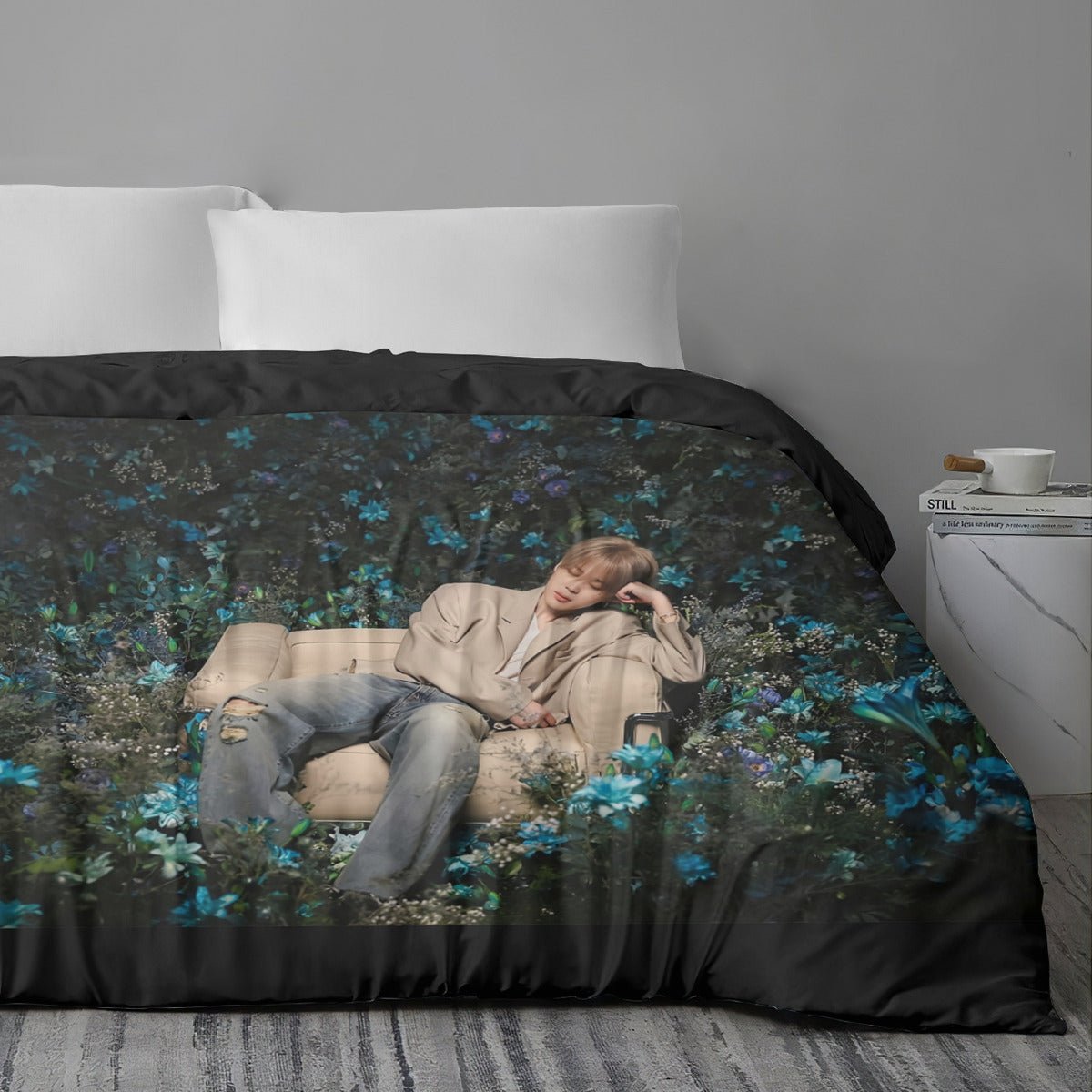 BTS Jimin Garden Photo Shoot Quilt Cover Four - Piece Set - Quilt cover, 2 Pillowcases and 1 Bed Sheet - ARMY bedroom decor! Blanket and sheet set - Beyond The Shoppe