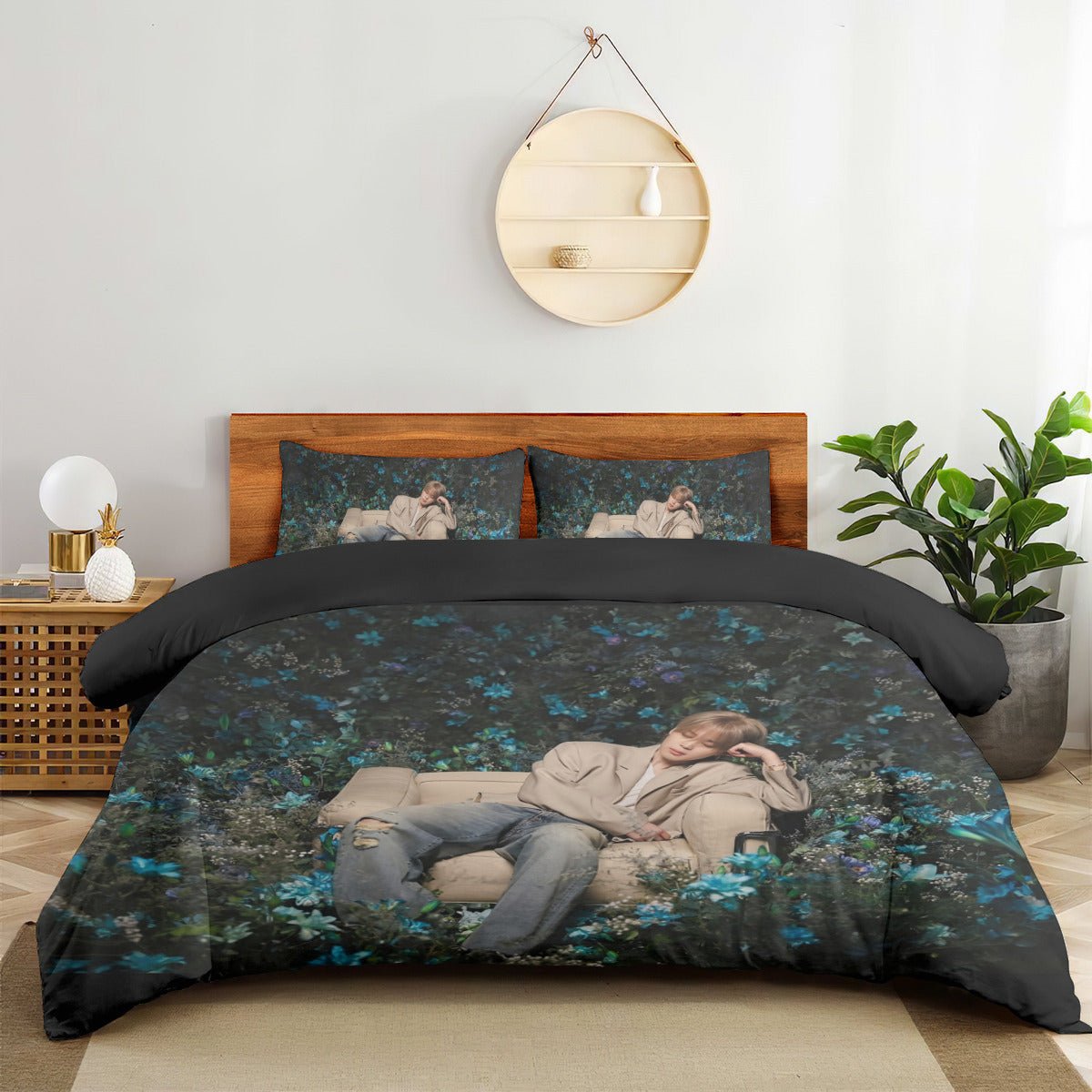 BTS Jimin Garden Photo Shoot Quilt Cover Four - Piece Set - Quilt cover, 2 Pillowcases and 1 Bed Sheet - ARMY bedroom decor! Blanket and sheet set - Beyond The Shoppe