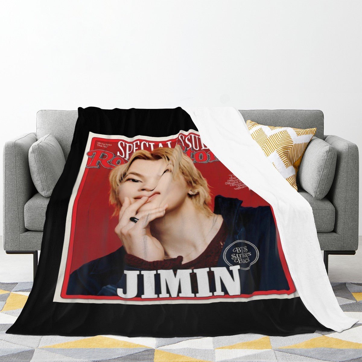 BTS Jimin Rolling Stone Magazine Cover Flannel Breathable Blanket 4 Sizes! Blanket Throw - Beyond The Shoppe