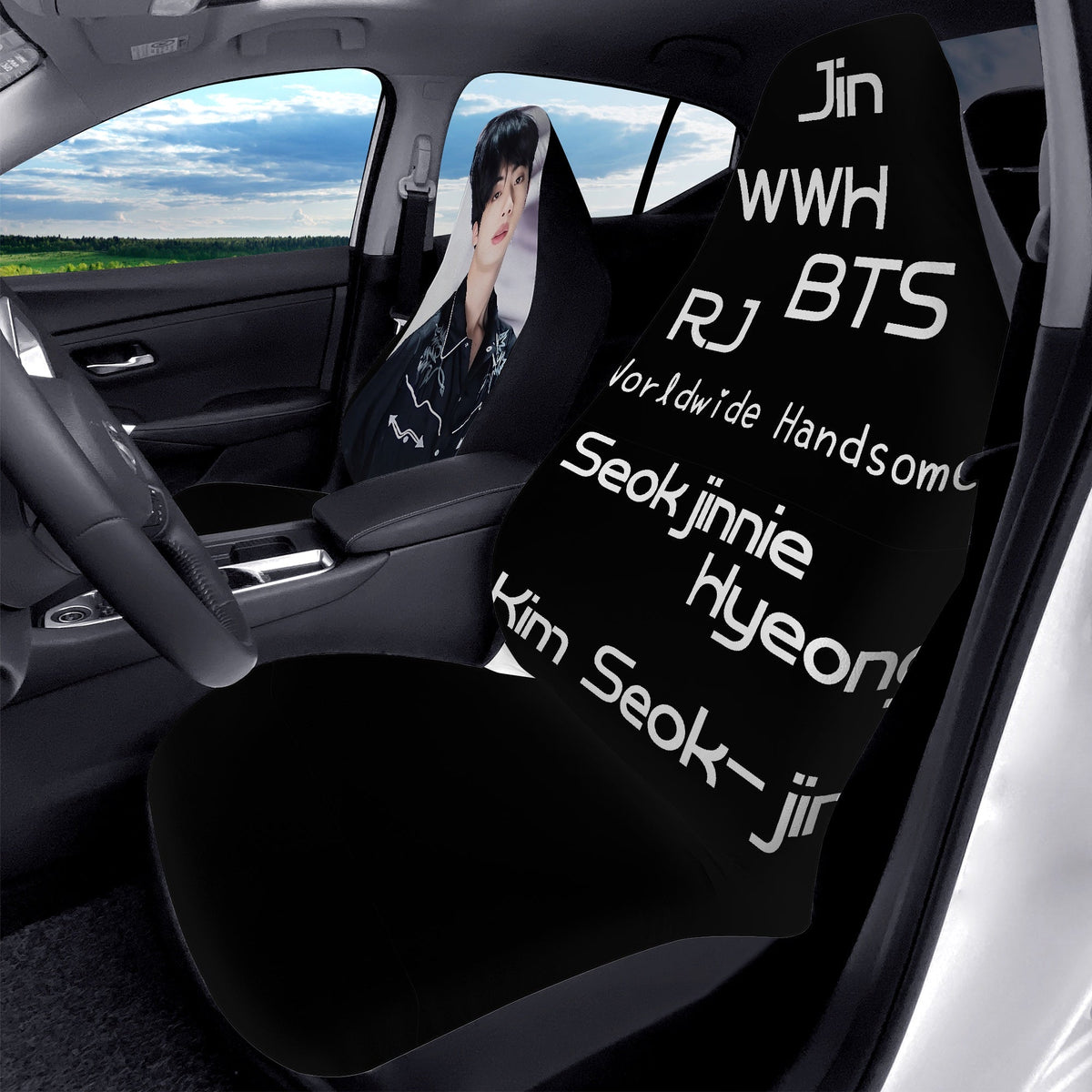 BTS Jin Car Seat Microfiber Covers - Set of 2 - BTS car seat covers - Bangtan army car accessories - ARMY gift - Beyond The Shoppe