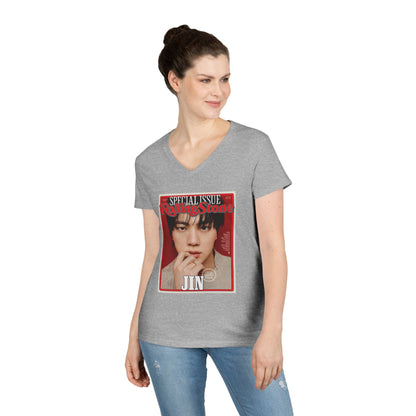 BTS Jin Deep V - Neck Tee - Tshirt with Rolling Stones Cover Graphic & BTS Members Names on Back - 6 Sizes - Beyond The Shoppe