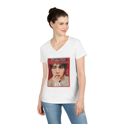 BTS Jin Deep V - Neck Tee - Tshirt with Rolling Stones Cover Graphic & BTS Members Names on Back - 6 Sizes - Beyond The Shoppe