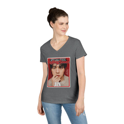 BTS Jin Deep V - Neck Tee - Tshirt with Rolling Stones Cover Graphic & BTS Members Names on Back - 6 Sizes - Beyond The Shoppe