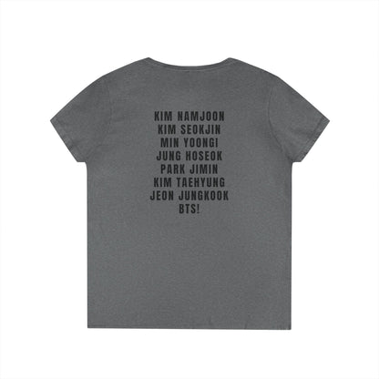 BTS Jin Deep V - Neck Tee - Tshirt with Rolling Stones Cover Graphic & BTS Members Names on Back - 6 Sizes - Beyond The Shoppe
