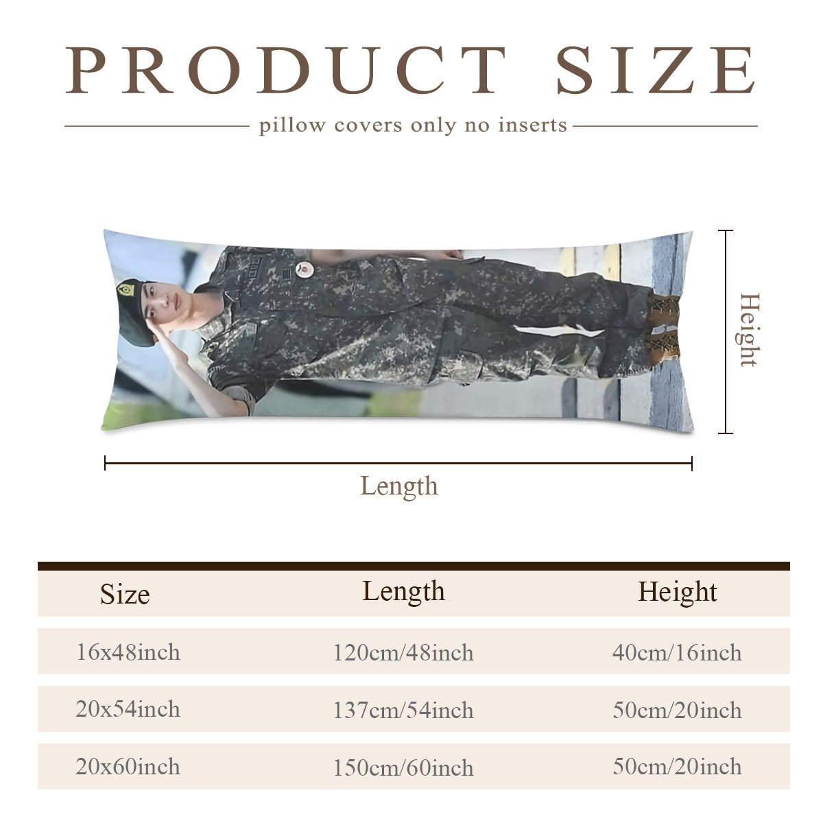 BTS Jin Military Discharge Body Pillow Case - 3 Sizes - BTS Jin full size double sided pillow case - BTS World Wide Handsome pillow case - Beyond The Shoppe