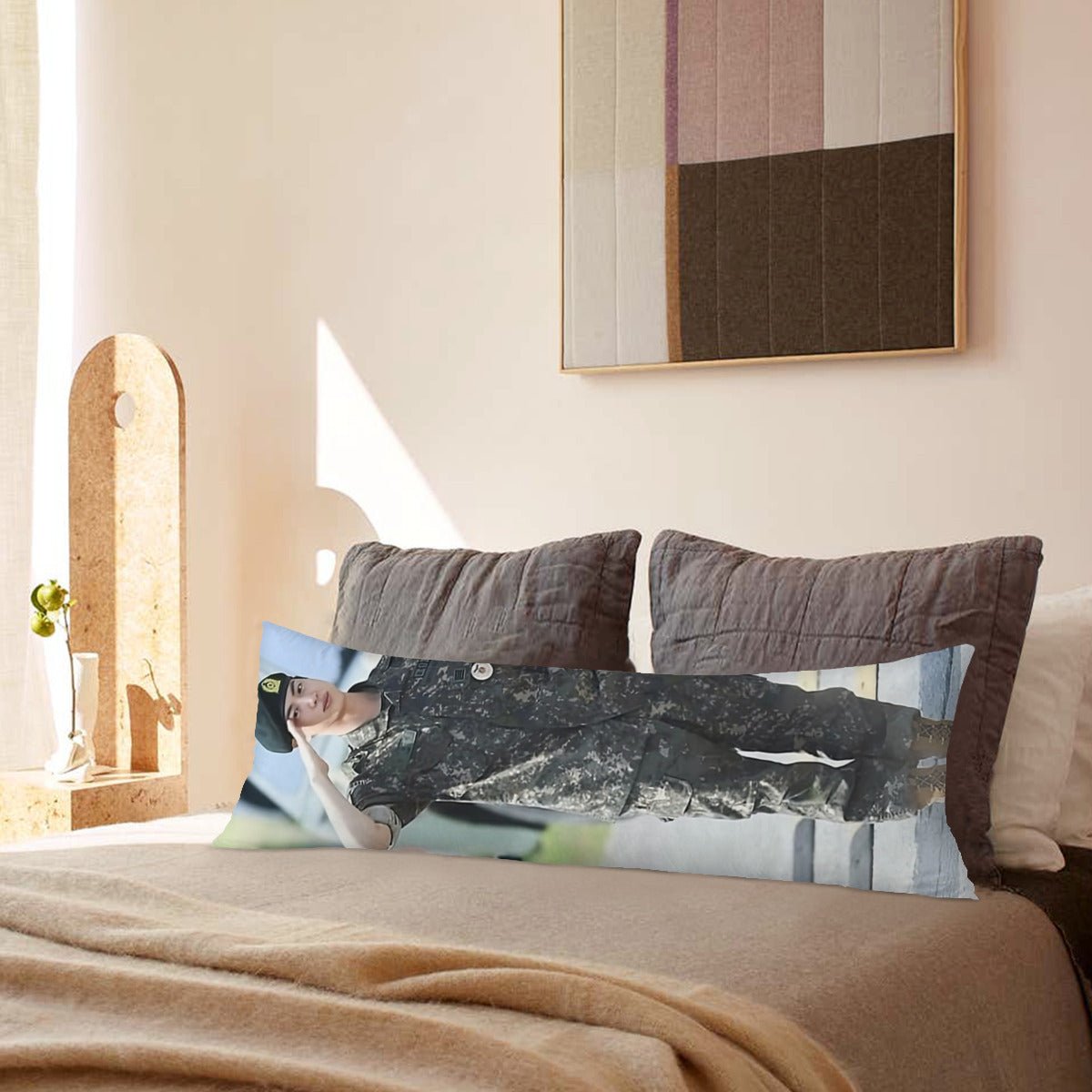 BTS Jin Military Discharge Body Pillow Case - 3 Sizes - BTS Jin full size double sided pillow case - BTS World Wide Handsome pillow case - Beyond The Shoppe