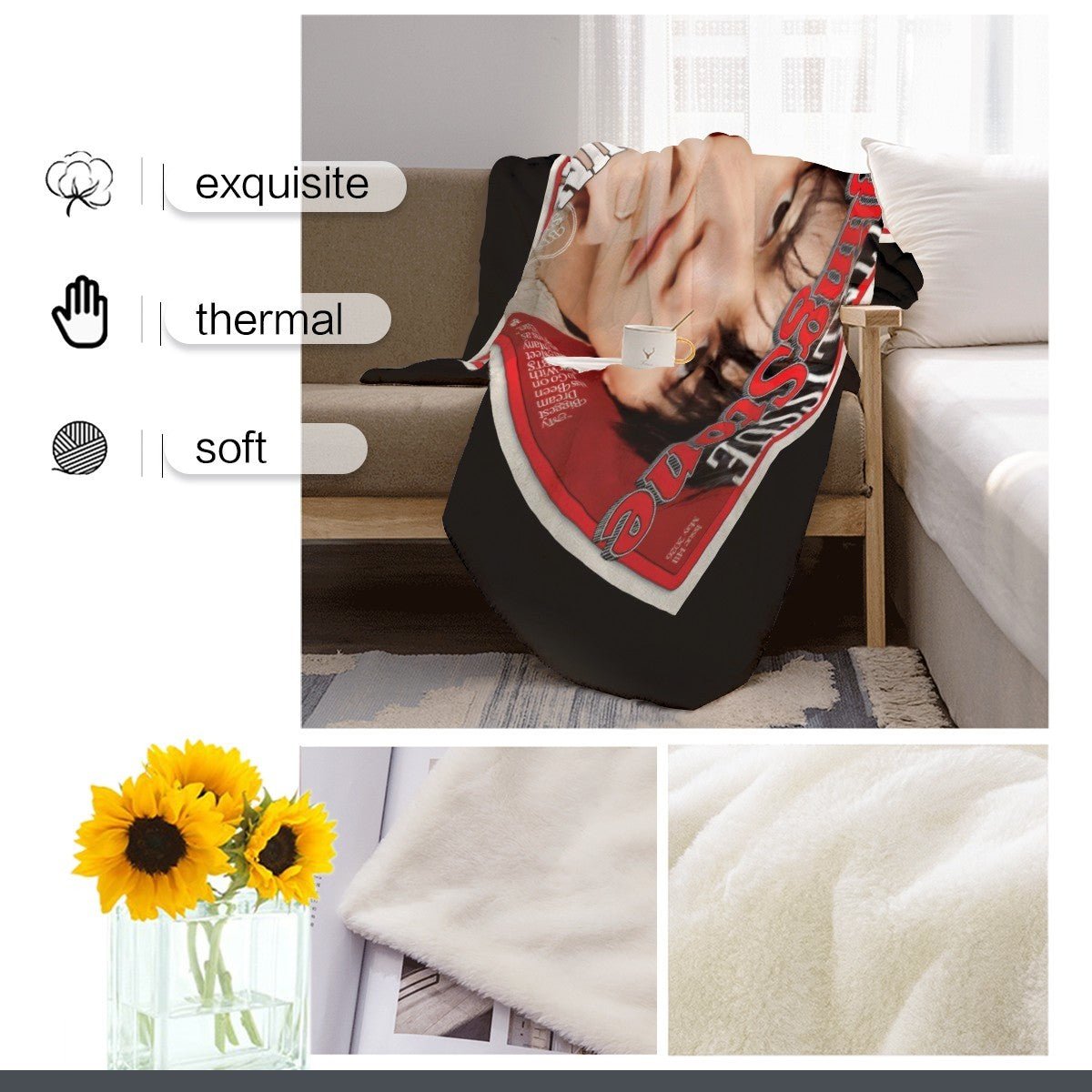 BTS Jin WWH - World Wide Handsome Rolling Stone Magazine cover - Flannel Breathable Blanket 4 Sizes! Blanket Throw - Beyond The Shoppe