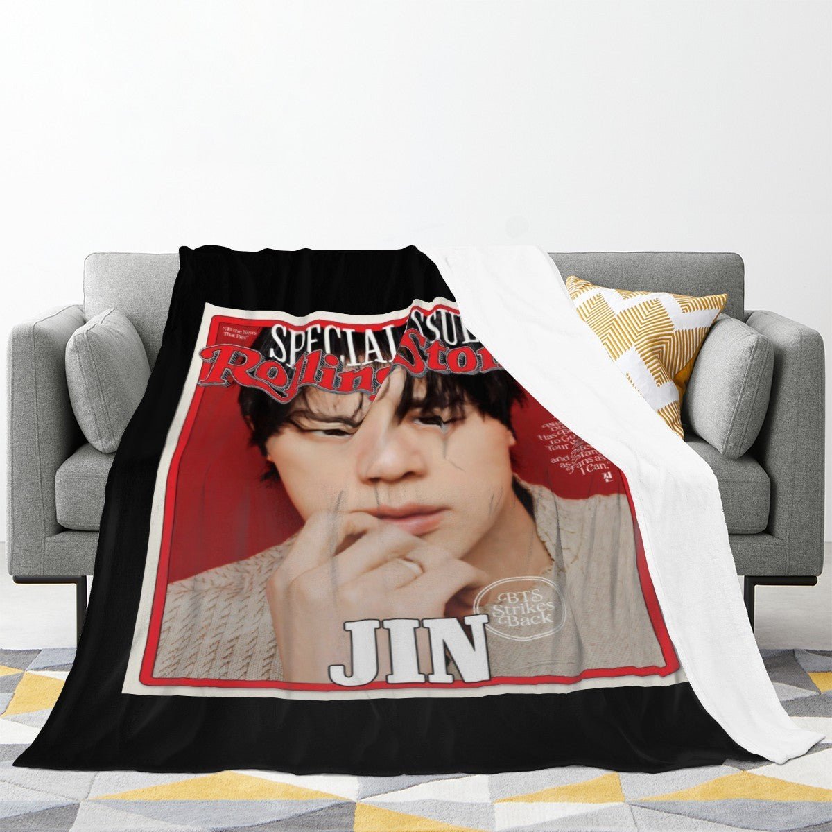BTS Jin WWH - World Wide Handsome Rolling Stone Magazine cover - Flannel Breathable Blanket 4 Sizes! Blanket Throw - Beyond The Shoppe