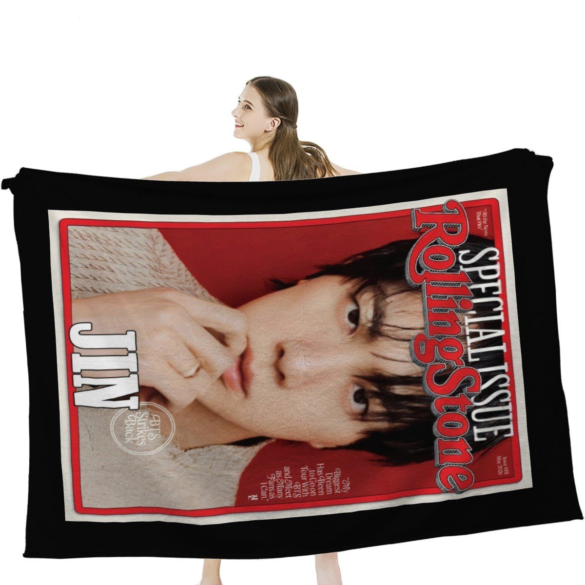 BTS Jin WWH - World Wide Handsome Rolling Stone Magazine cover - Flannel Breathable Blanket 4 Sizes! Blanket Throw - Beyond The Shoppe