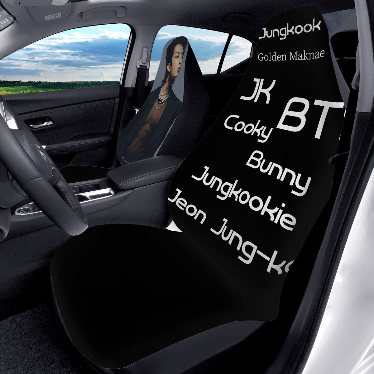 BTS JK Car Seat Microfiber Covers - Set of 2 - BTS car seat covers - bangtan army car accessories - ARMY gift - Beyond The Shoppe