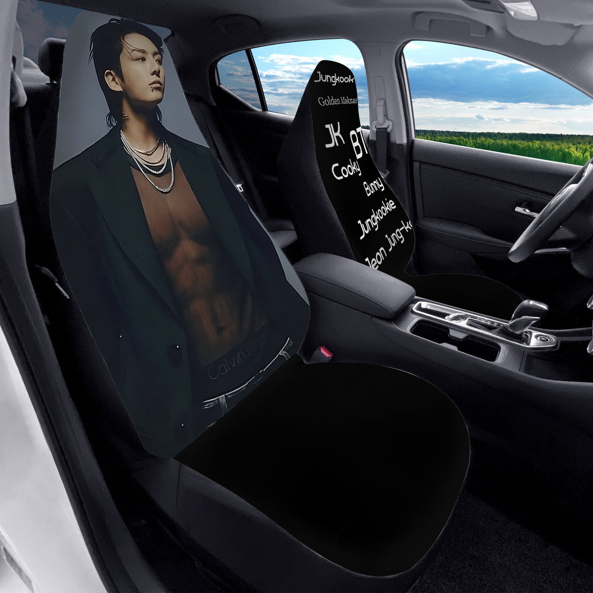 BTS JK Car Seat Microfiber Covers - Set of 2 - BTS car seat covers - bangtan army car accessories - ARMY gift - Beyond The Shoppe