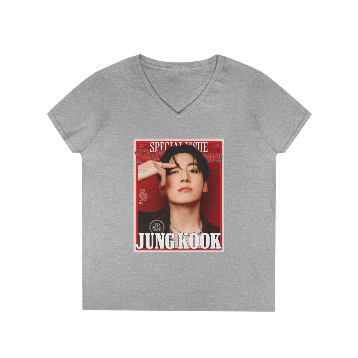 BTS JK Deep V - Neck Tee - Tshirt with Rolling Stones Cover Graphic & BTS Members Names on Back - 6 Sizes - Beyond The Shoppe