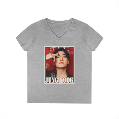BTS JK Deep V - Neck Tee - Tshirt with Rolling Stones Cover Graphic & BTS Members Names on Back - 6 Sizes - Beyond The Shoppe