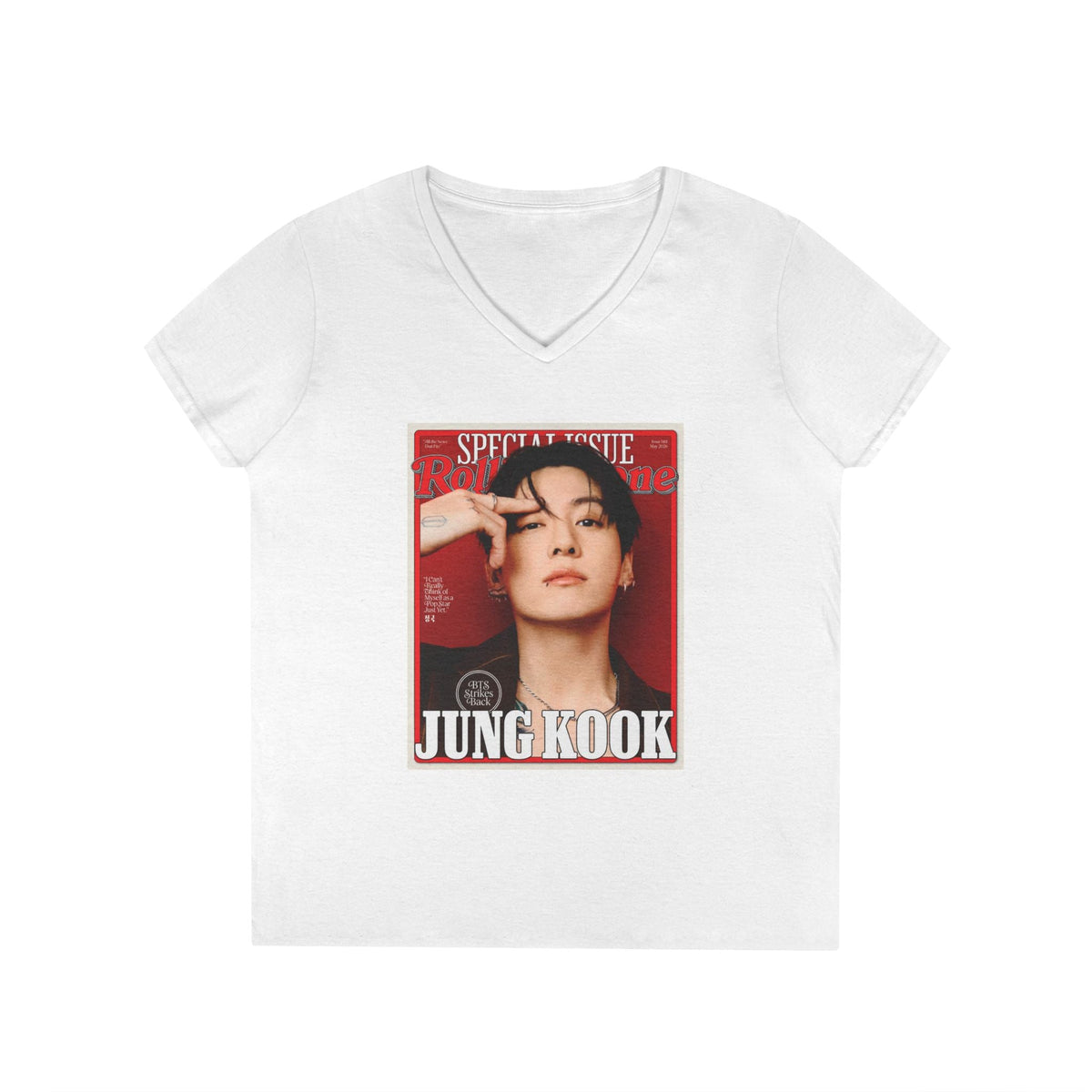 BTS JK Deep V - Neck Tee - Tshirt with Rolling Stones Cover Graphic & BTS Members Names on Back - 6 Sizes - Beyond The Shoppe