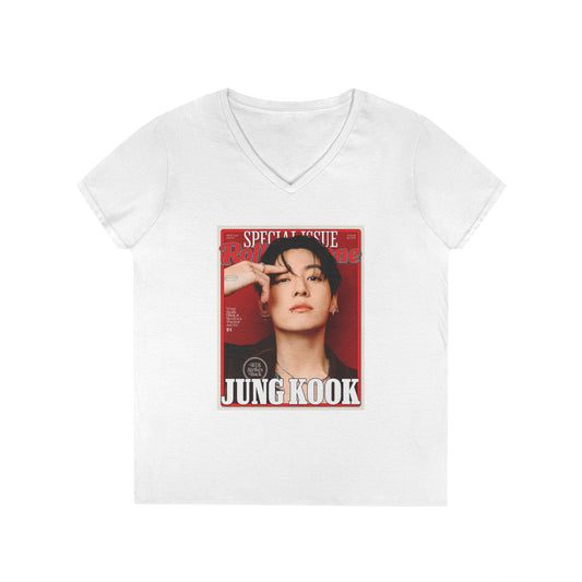BTS JK Deep V - Neck Tee - Tshirt with Rolling Stones Cover Graphic & BTS Members Names on Back - 6 Sizes - Beyond The Shoppe