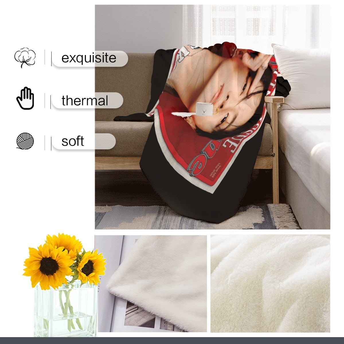 BTS JK Rolling Stone Magazine Cover Flannel Breathable Blanket 4 Sizes! Blanket Throw - Beyond The Shoppe