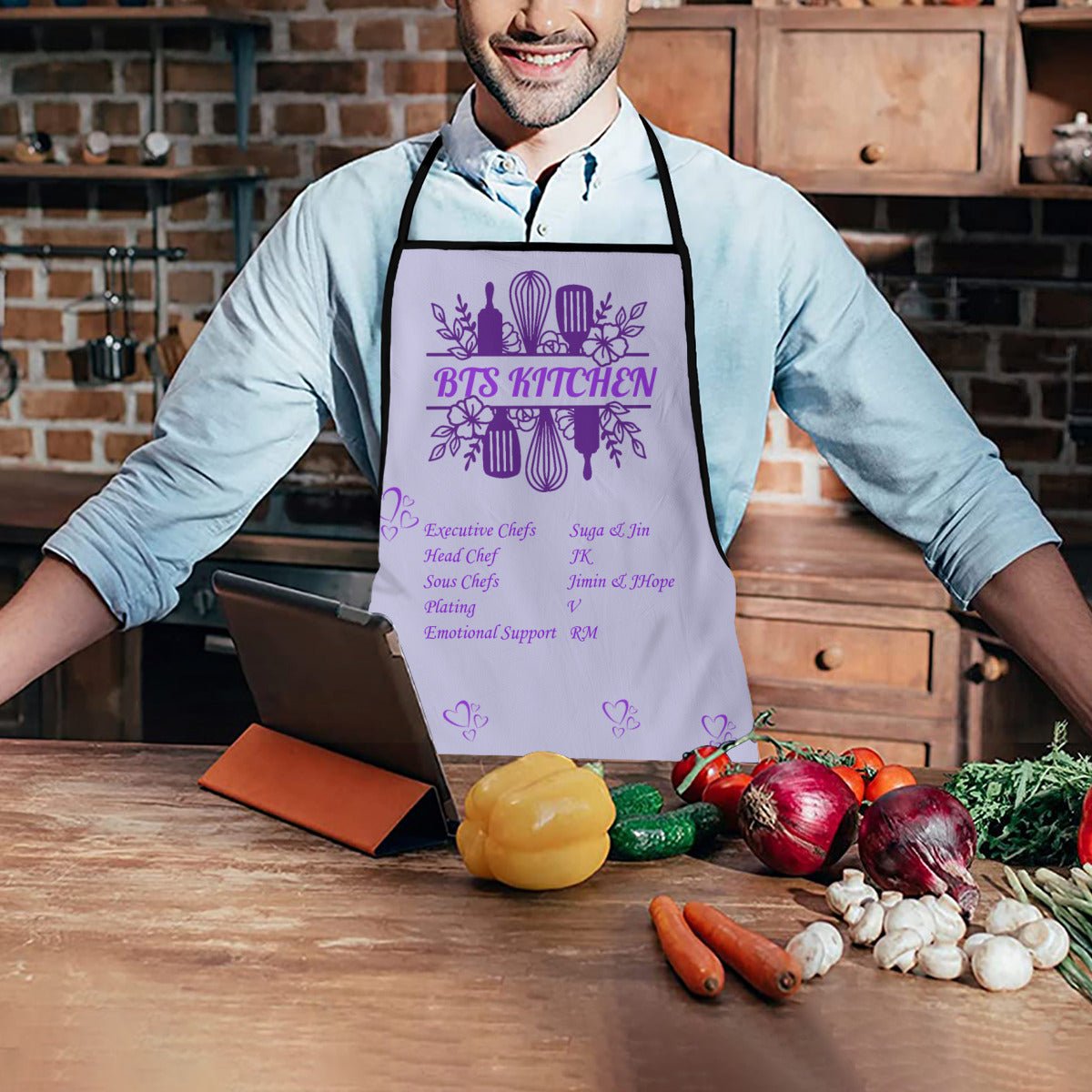 BTS Kitchen Apron - Adult's Apron - Korean literary style - Cotton Linen - Great for up & coming chefs! - Beyond The Shoppe