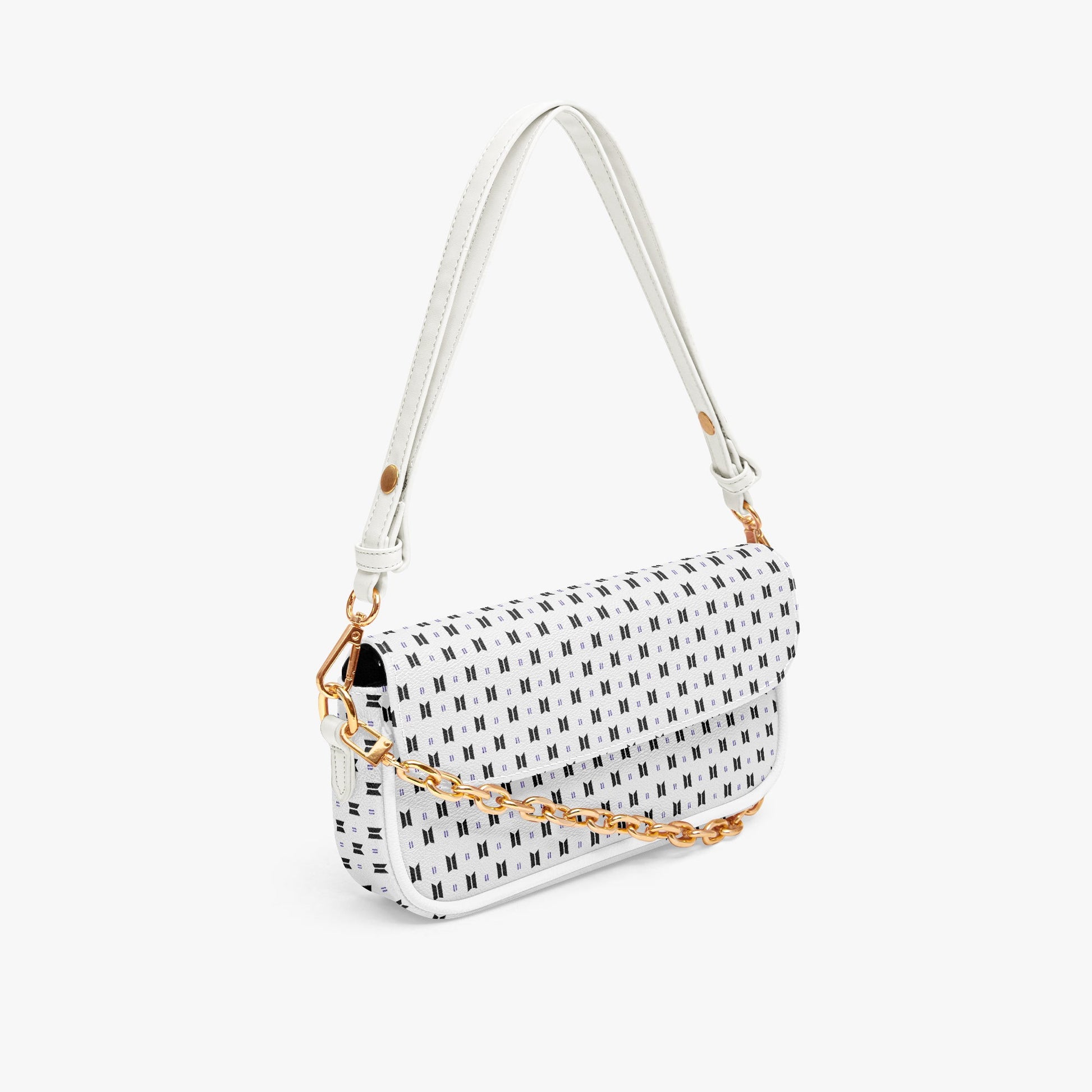 BTS Leather Purse - With Black Logos on White Leather - Women’s Underarm Bag - Beyond The Shoppe