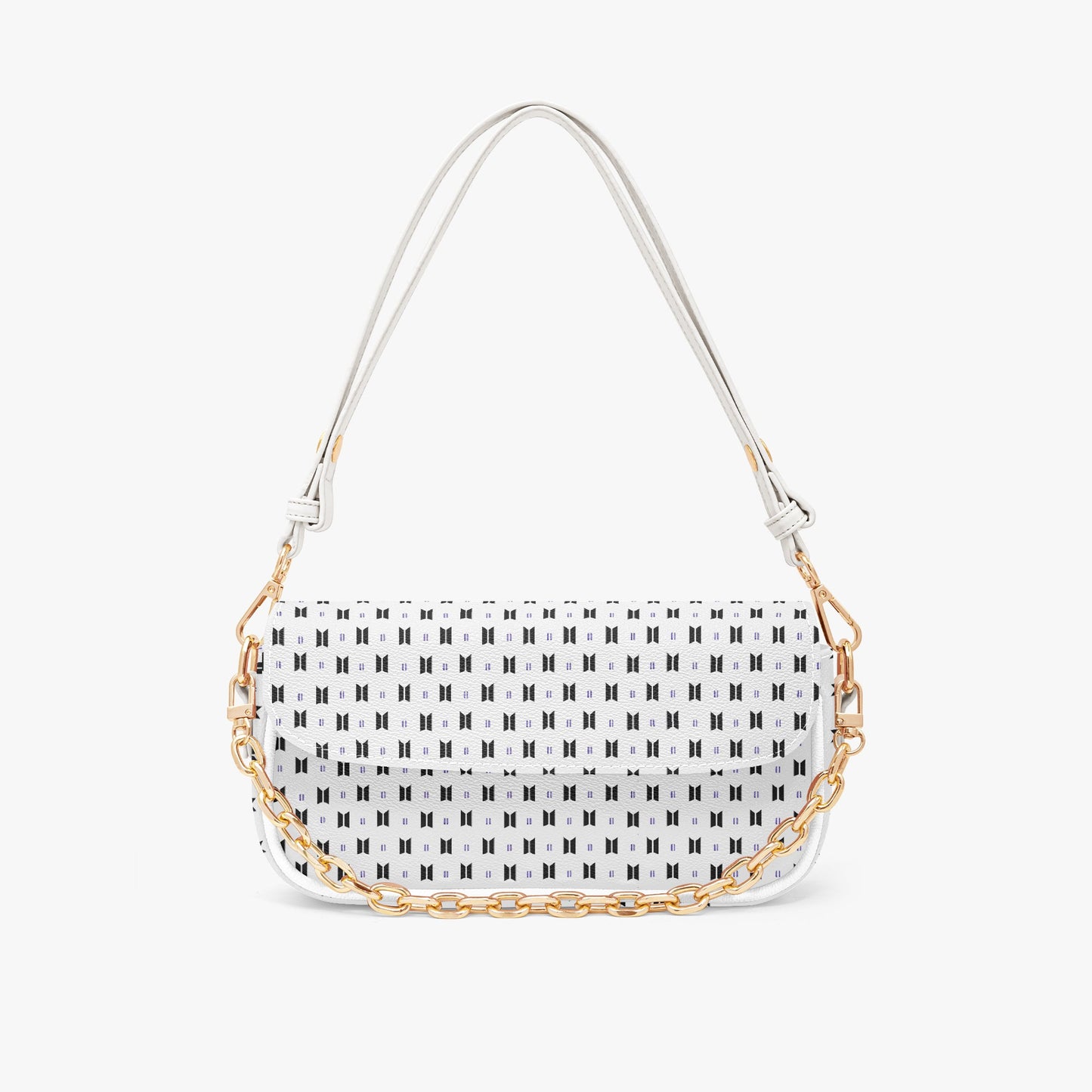 BTS Leather Purse - With Black Logos on White Leather - Women’s Underarm Bag - Beyond The Shoppe